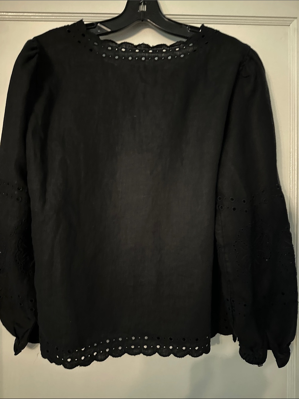 J. Crew Black Linen Eyelet Peasant Top - Picture 5 of 5